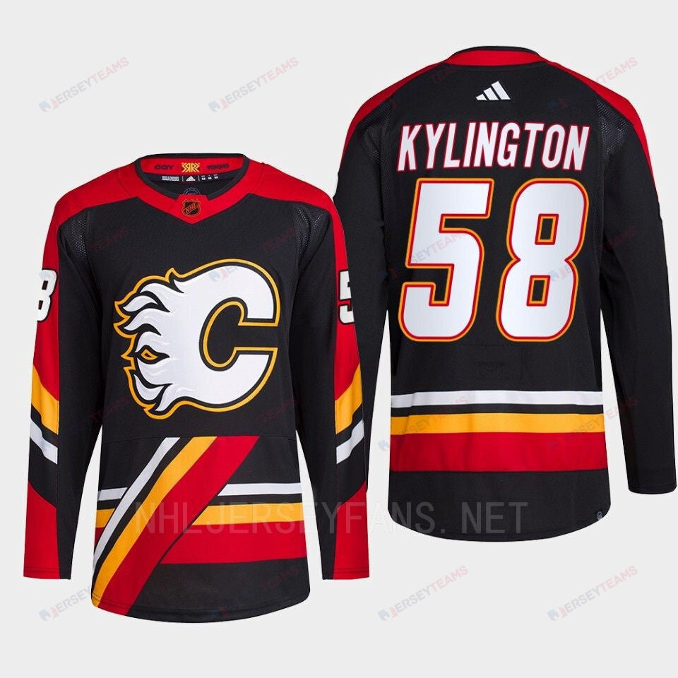 Oliver Kylington 58 Reverse Retro 2.0 2022 Calgary Flames Black Jersey Primegreen