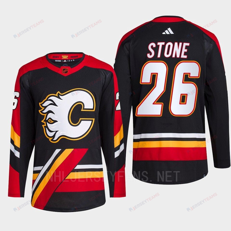 Michael Stone 26 Reverse Retro 2.0 2022 Calgary Flames Black Jersey Primegreen