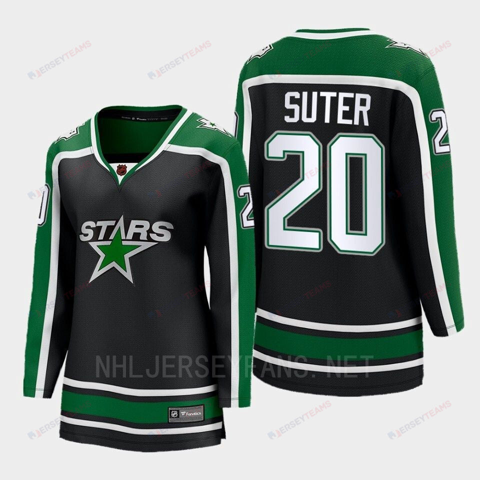 Dallas Stars 20 Ryan Suter Reverse Retro Black Equipment, Women