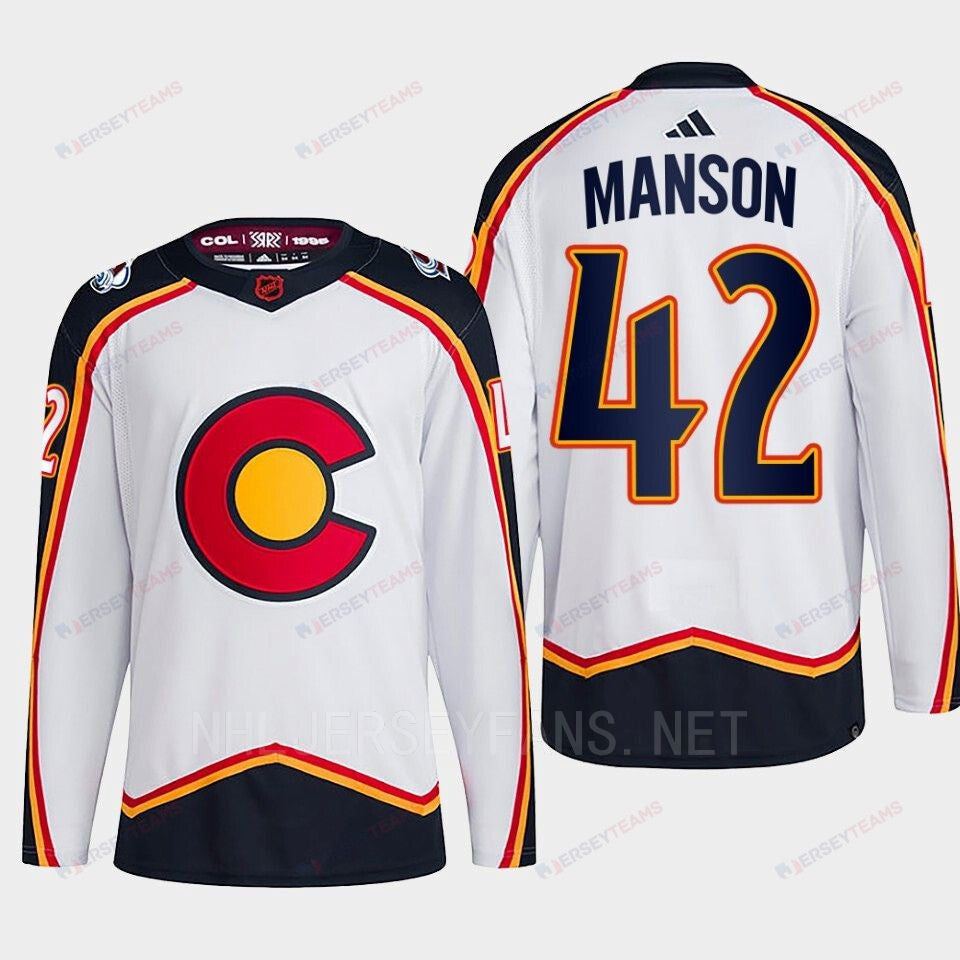 Josh Manson 42 Reverse Retro 2.0 2022 Colorado Avalanche White Jersey Primegreen