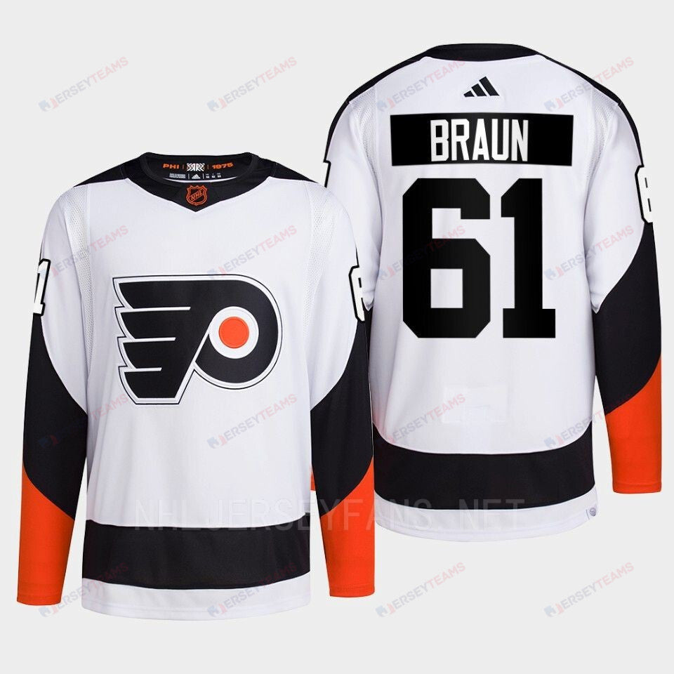 Philadelphia Flyers 2022 Reverse Retro 2.0 Justin Braun 61 White Primegreen Jersey Men's