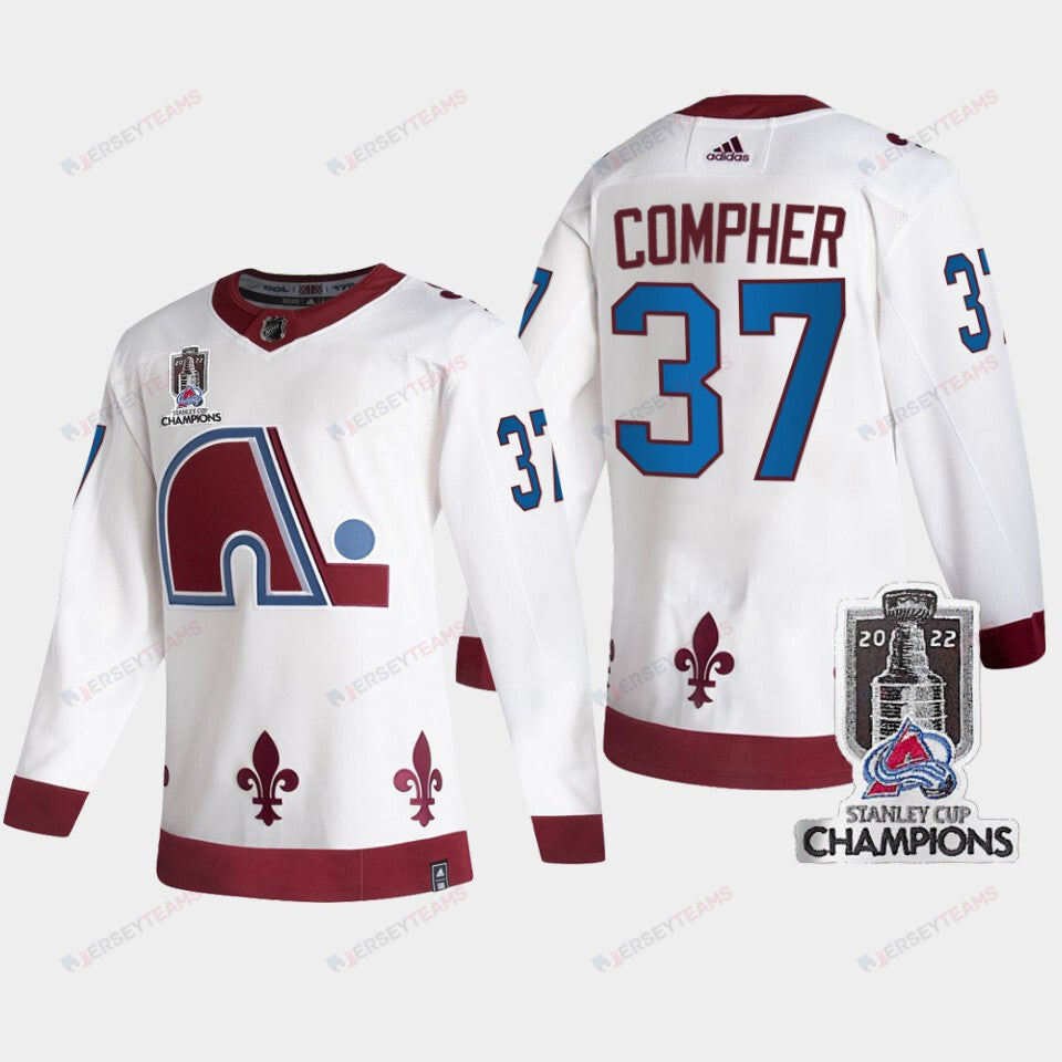 2022 Stanley Cup Champs J.T. Compher 37 Colorado Avalanche White Jersey Reverse Retro