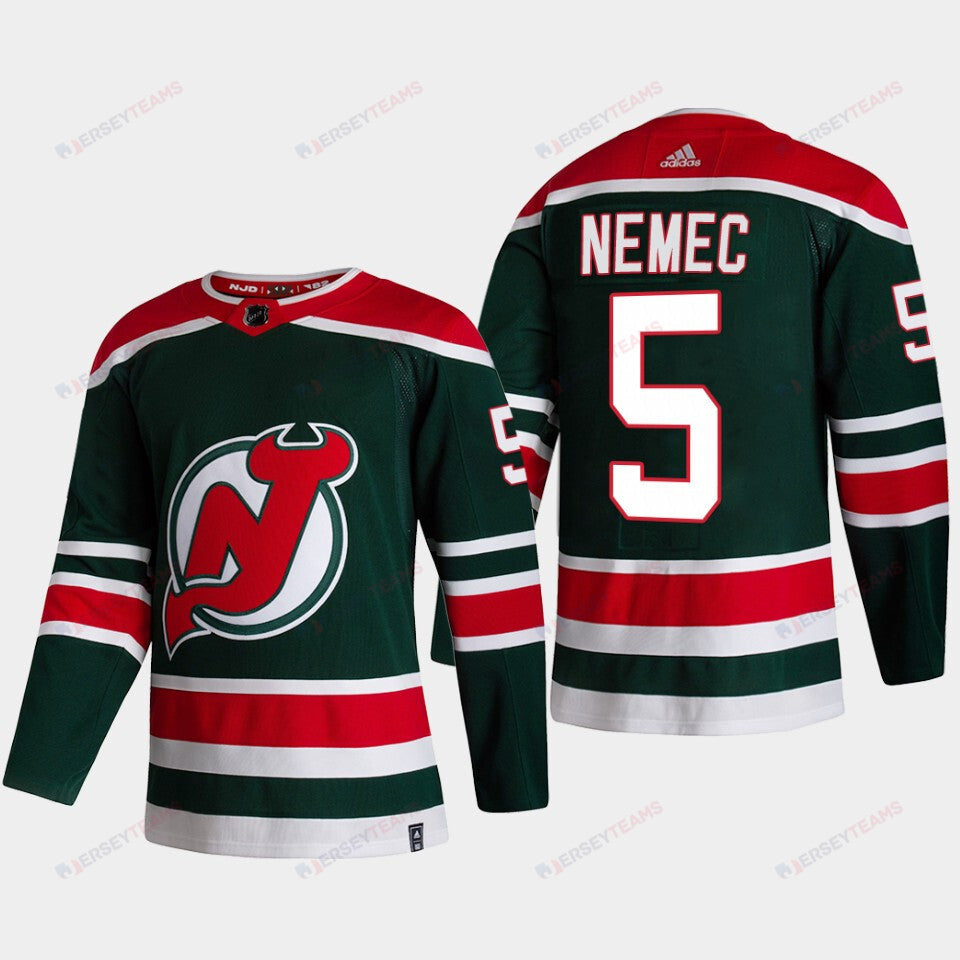 New Jersey Devils Simon Nemec 5 2022 Draft Green Jersey Reverse Retro