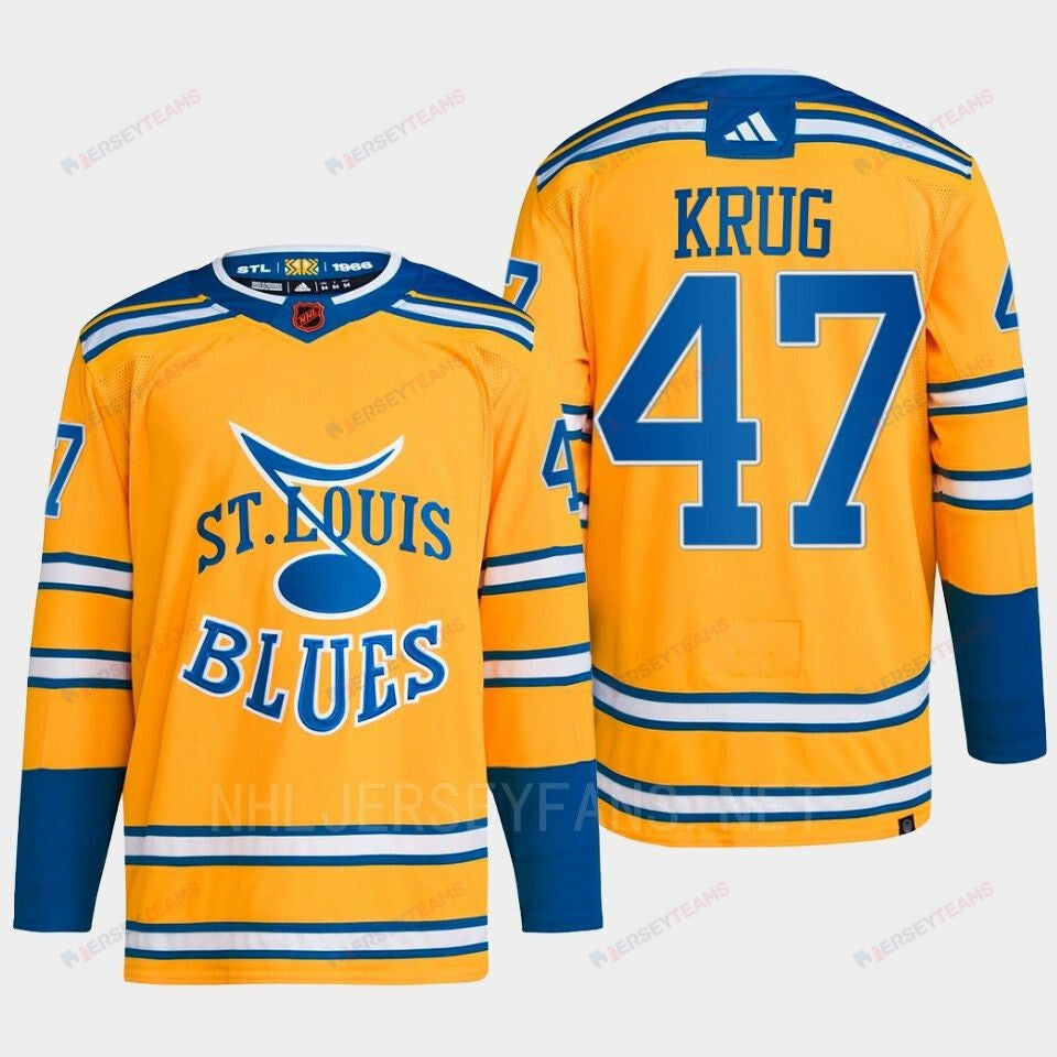 Torey Krug 47 Reverse Retro 2.0 2022 St. Louis Blues Yellow Jersey Primegreen