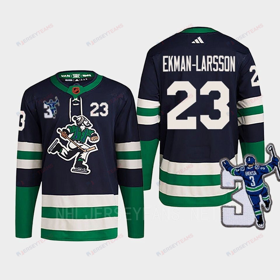 Vancouver Canucks Oliver Ekman-Larsson 23 Navy Reverse Retro 2.0 Kevin Bieska Patch Jersey