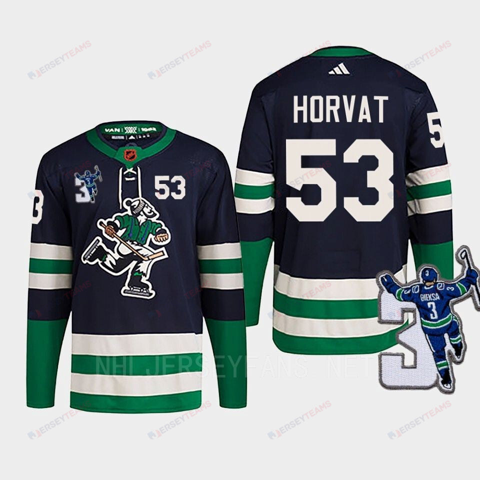 Vancouver Canucks Bo Horvat 53 Navy Reverse Retro 2.0 Kevin Bieska Patch Jersey