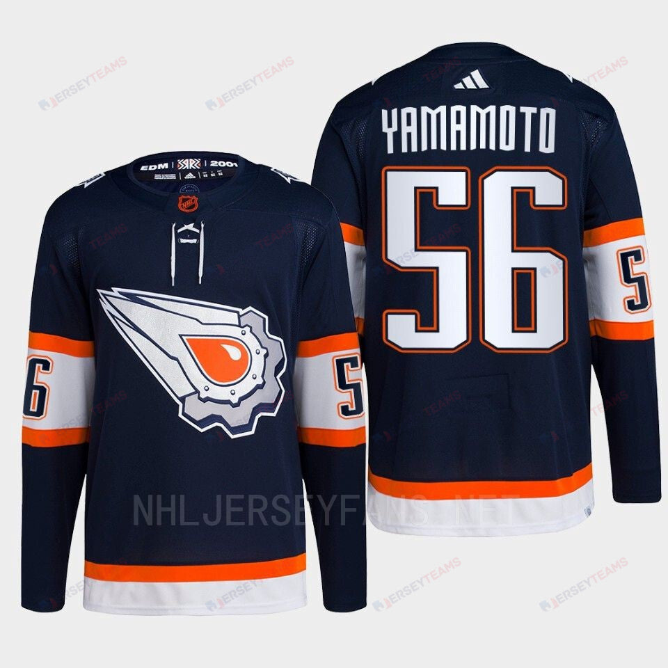 Edmonton Oilers Kailer Yamamoto 56 Navy Primegreen Reverse Retro 2.0 Jersey 2022
