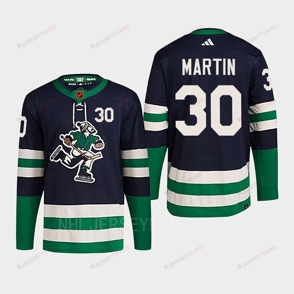 Spencer Martin 30 Reverse Retro 2.0 2022 Vancouver Canucks Navy Jersey Primegreen