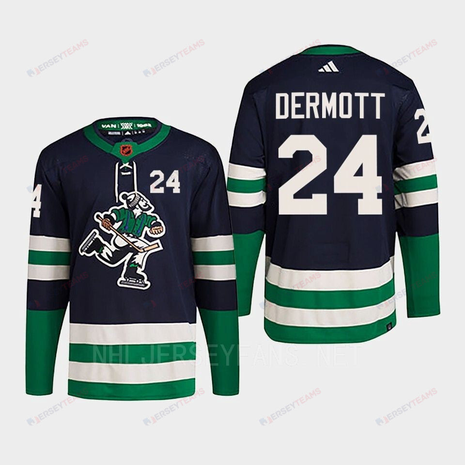 Travis Dermott 24 Reverse Retro 2.0 2022 Vancouver Canucks Navy Jersey Primegreen