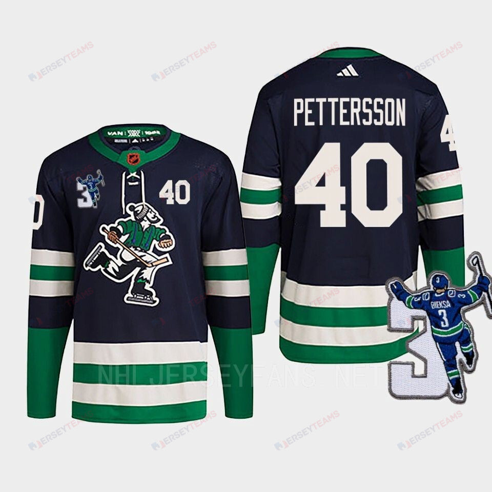 Vancouver Canucks Elias Pettersson 40 Navy Reverse Retro 2.0 Kevin Bieska Patch Jersey