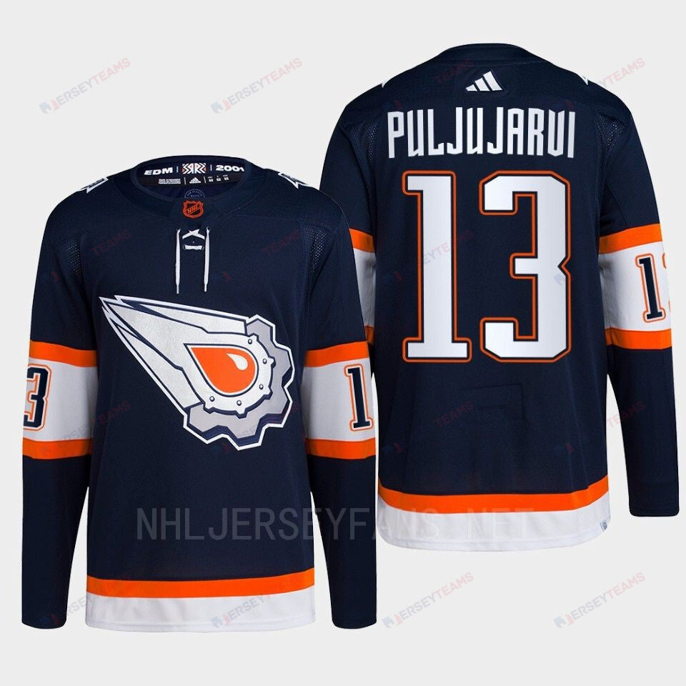 Edmonton Oilers Jesse Puljujarvi 13 Navy Primegreen Reverse Retro 2.0 Jersey 2022