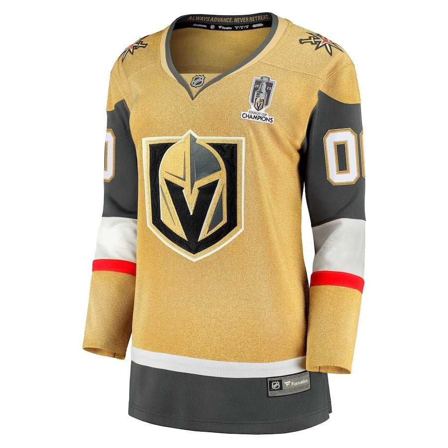 Vegas Golden Knights 2023 Stanley Cup Champions Patch Home Breakaway Custom 00 Women Jersey - Gold