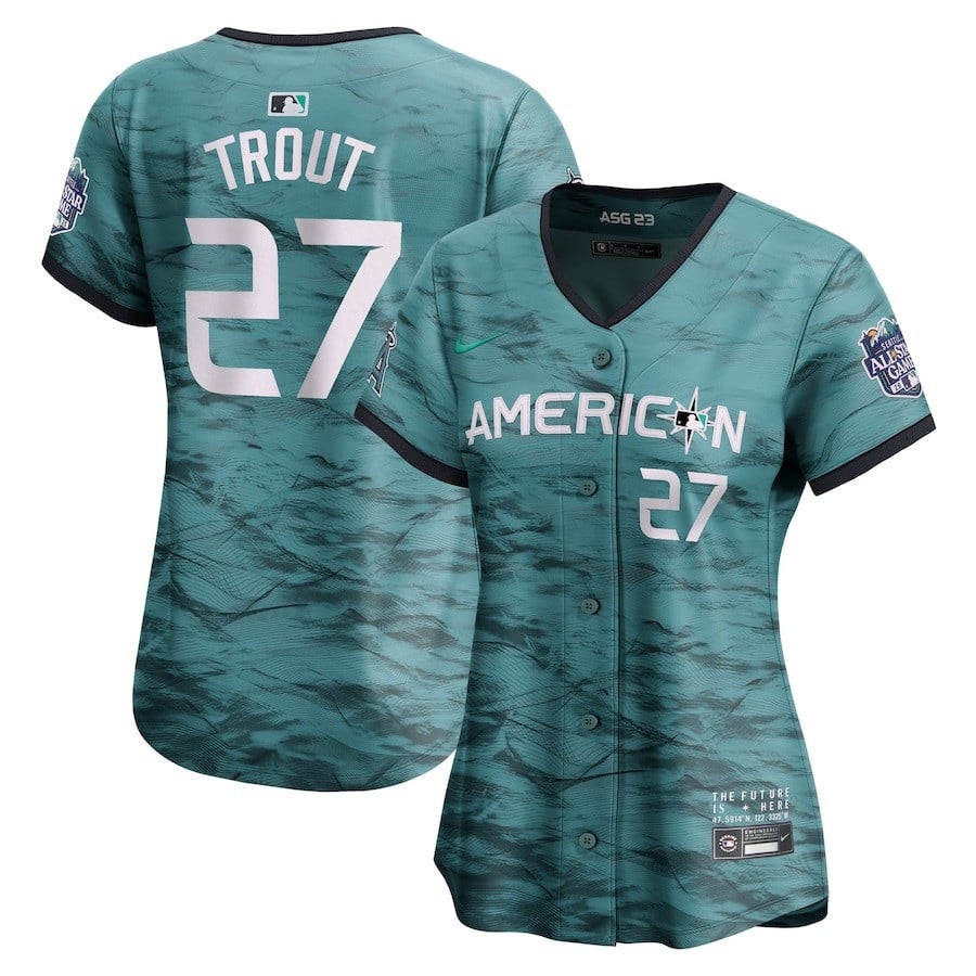 Mike Trout 27 American League Women's 2023 All-Star Game Limited Jersey - Teal