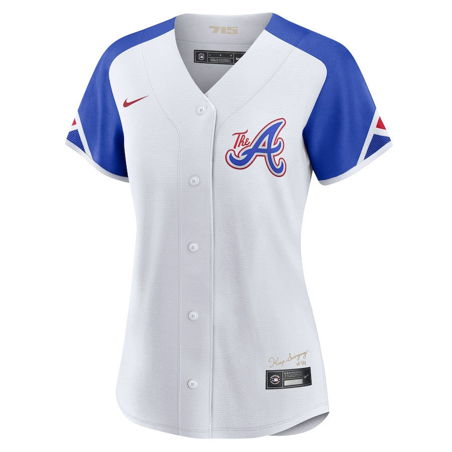 Ronald Acuña Jr. 13 Atlanta Braves Signed MVP 2023 City Connect Player Women Jersey - White Blue