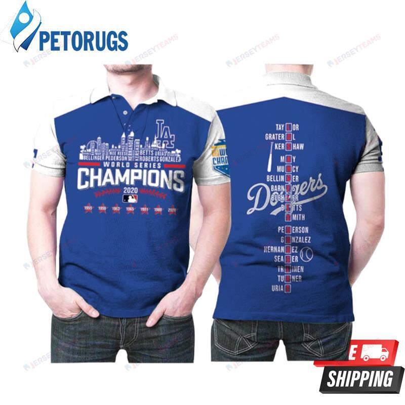 Los Angeles Dodgers Best Players Names Puzzle World Series Champions Printed Polo Shirt
