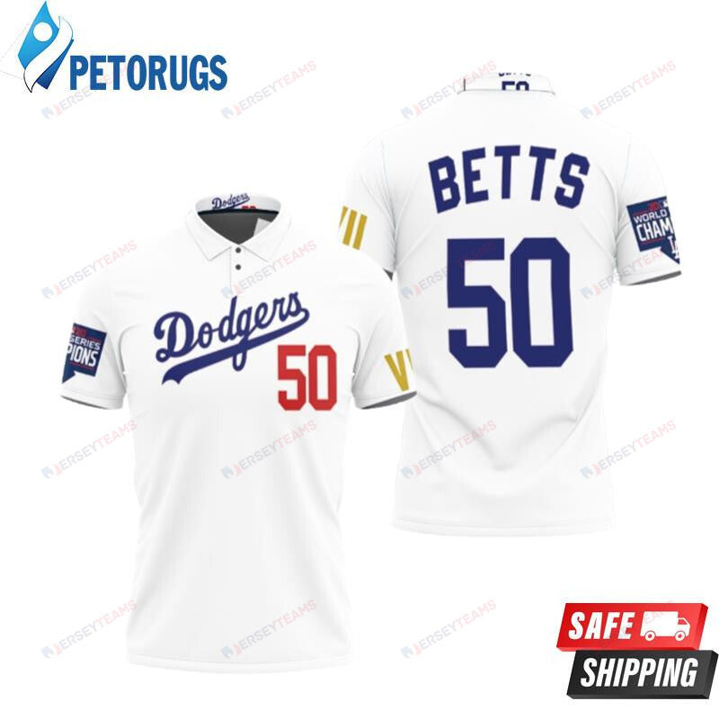 Los Angeles Dodgers Betts 50 2020 Championship Golden Edition White Inspired Style Printed Polo Shirt