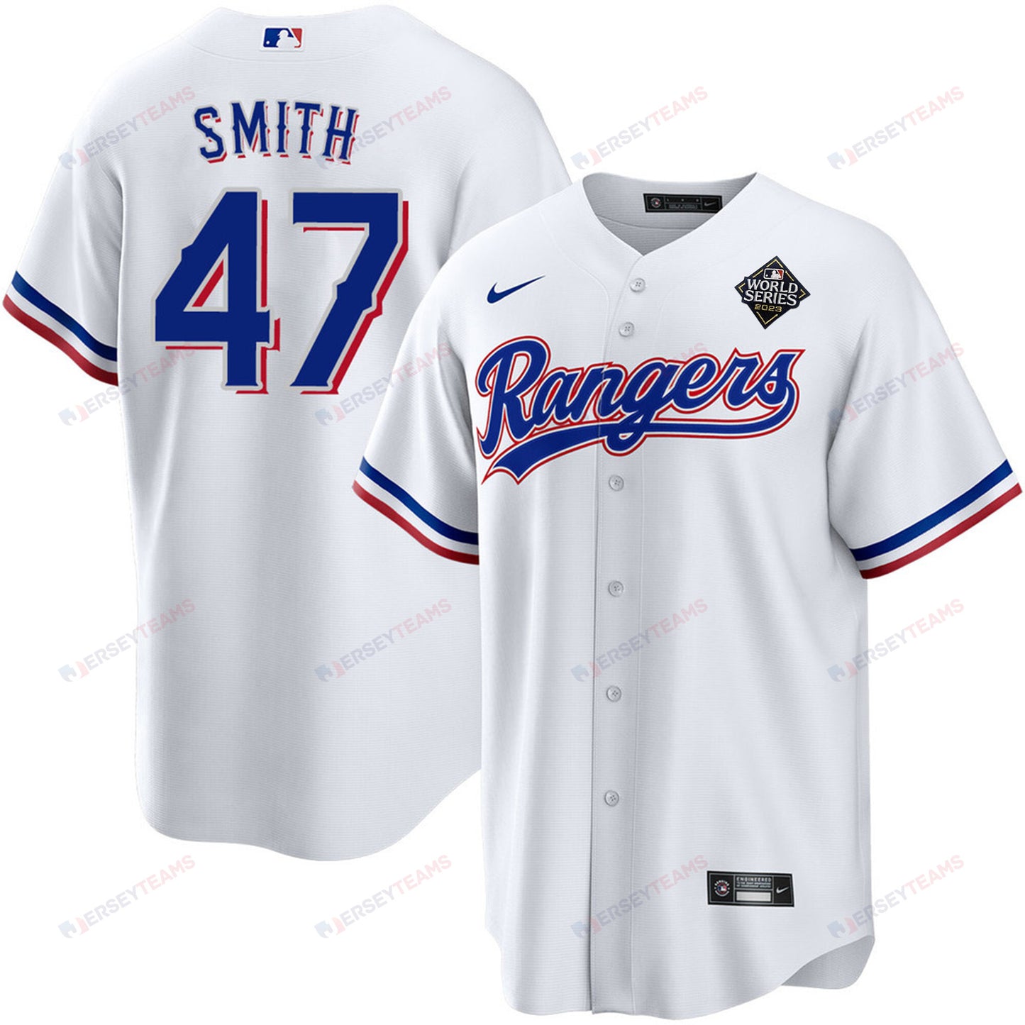 Josh Smith 47 Texas Rangers 2023 World Series Stitched Baseball Jersey - White