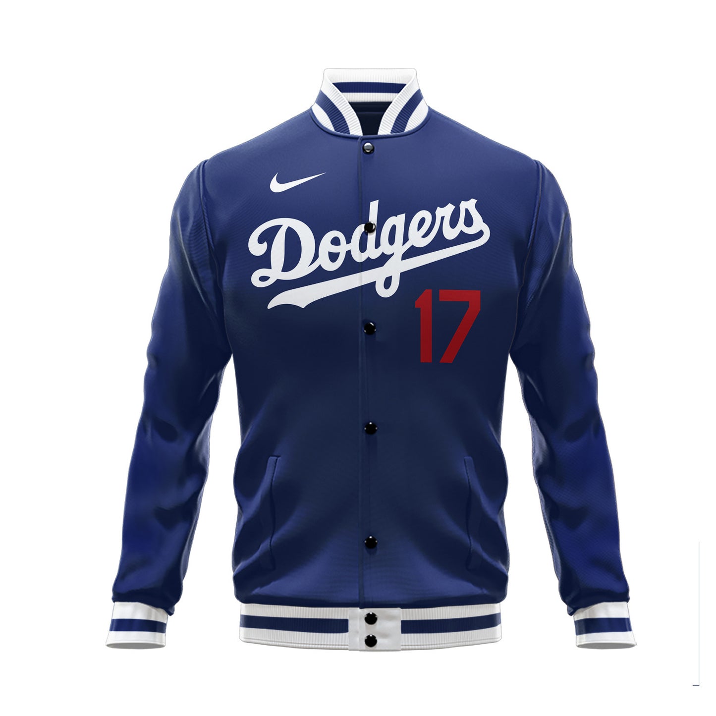 Shohei Ohtani 17 Los Angeles Dodgers Name & Number Signed Baseball Jacket - Royal - All-Over-Printed Jacket
