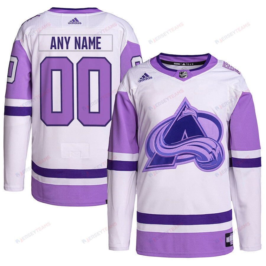 Colorado Avalanche Hockey Fights Cancer Primegreen Custom Men Jersey - White/Purple