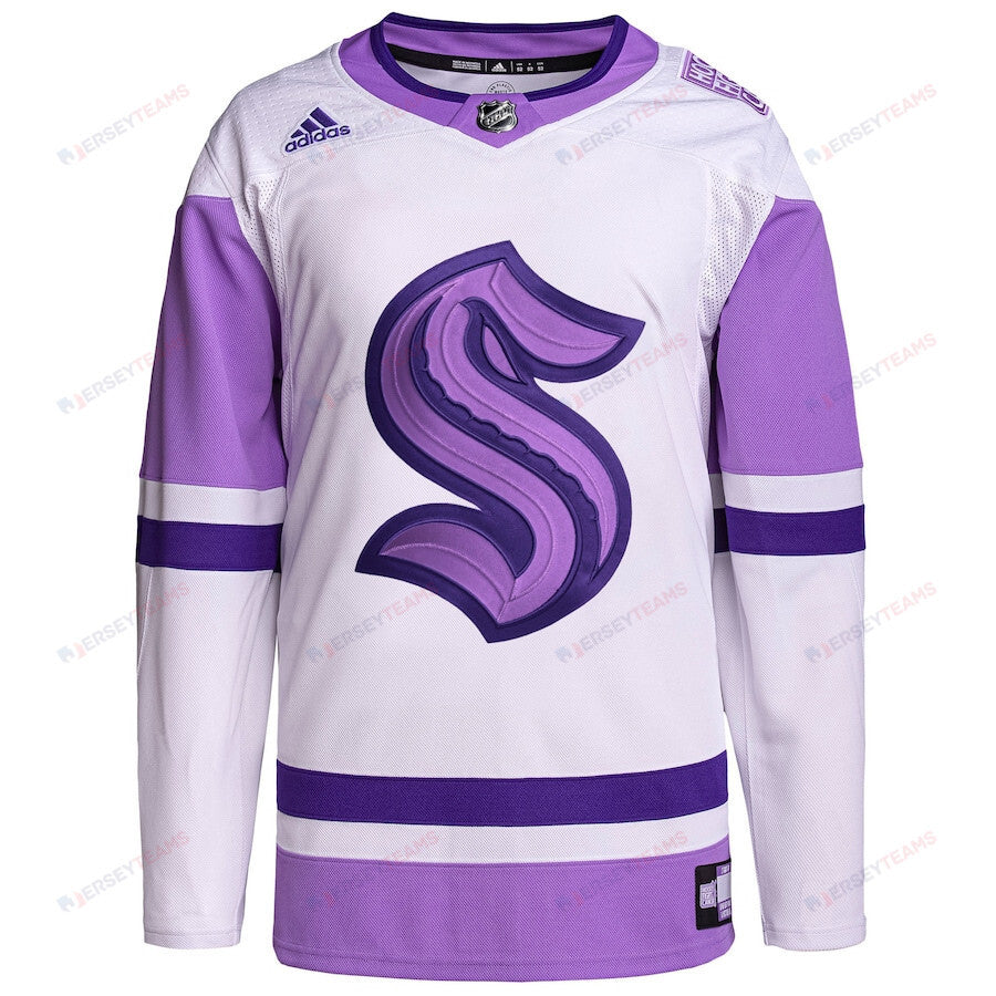 Seattle Kraken Hockey Fights Cancer Primegreen Custom Men Jersey - White/Purple