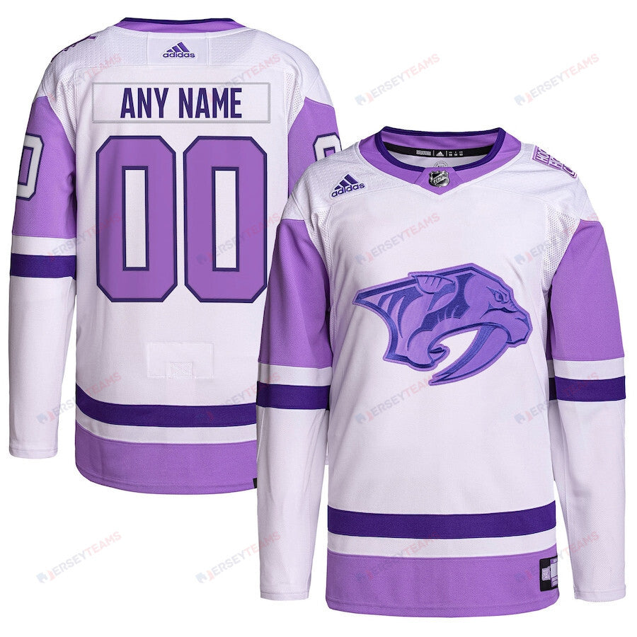 Nashville Predators Hockey Fights Cancer Primegreen Custom Men Jersey - White/Purple