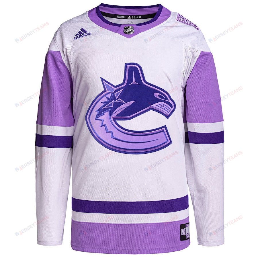 Vancouver Canucks Hockey Fights Cancer Primegreen Custom Men Jersey - White/Purple
