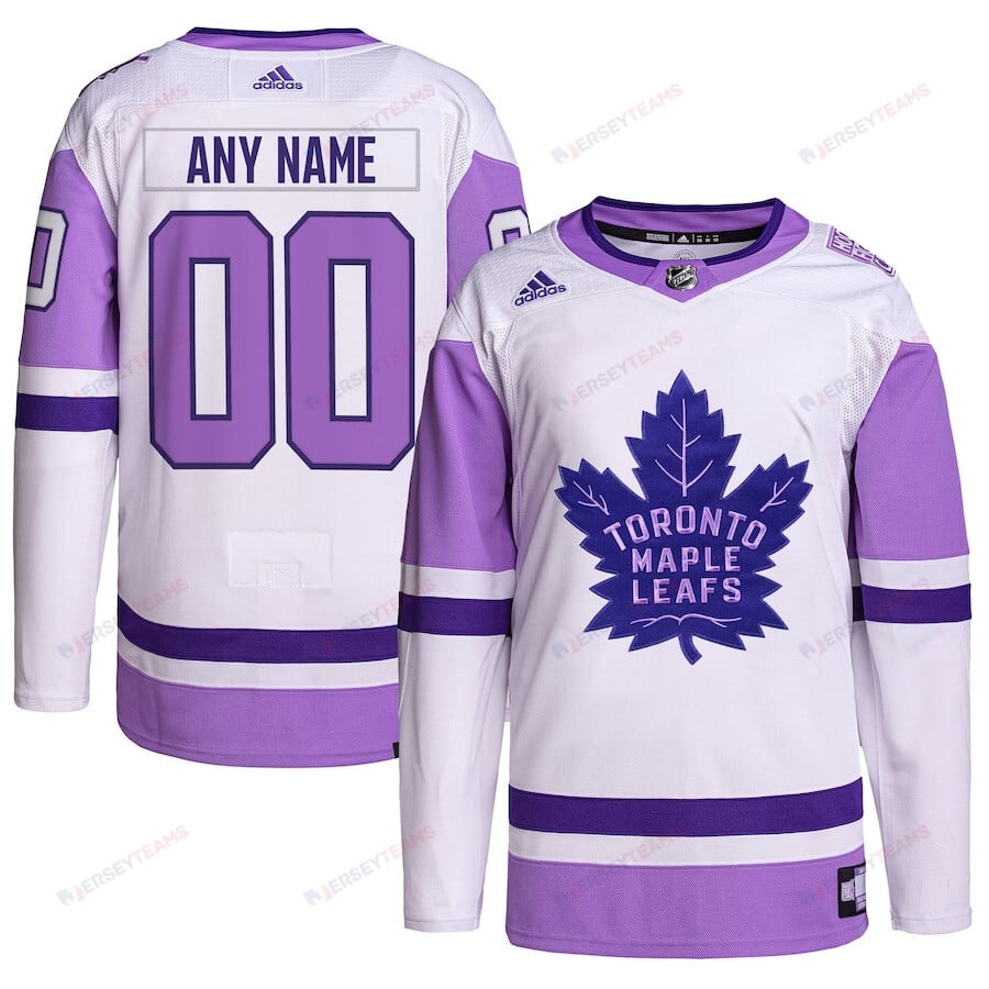 Toronto Maple Leafs Hockey Fights Cancer Primegreen Custom Men Jersey - White/Purple