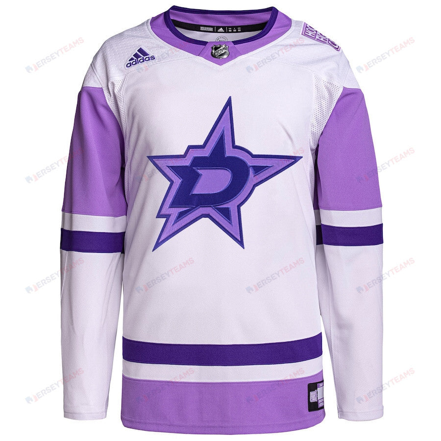 Dallas Stars Hockey Fights Cancer Primegreen Men Jersey - White/Purple