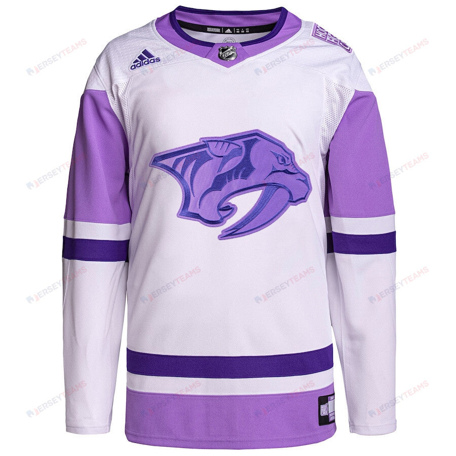 Nashville Predators Hockey Fights Cancer Primegreen Men Jersey - White/Purple