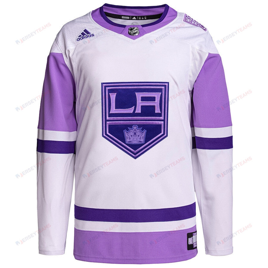 Los Angeles Kings Hockey Fights Cancer Primegreen Men Jersey - White/Purple