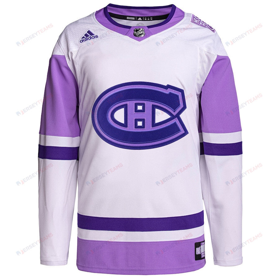 Montreal Canadiens Hockey Fights Cancer Primegreen Men Jersey - White/Purple