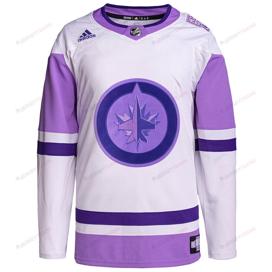 Winnipeg Jets Hockey Fights Cancer Primegreen Men Jersey - White/Purple