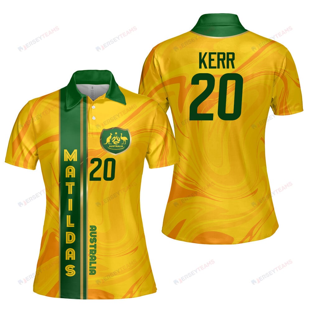 Sam Kerr 20 Australia Matildas 2023/24 National Women's Football Team Printed Polo Shirt - Yellow