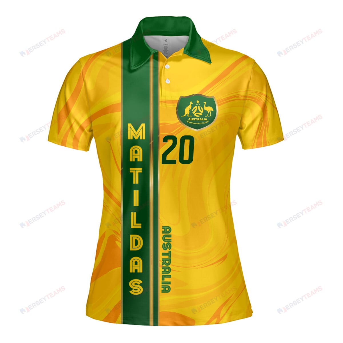 Sam Kerr 20 Australia Matildas 2023/24 National Women's Football Team Printed Polo Shirt - Yellow