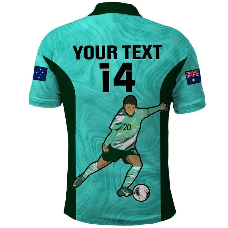 Sam Kerr 20 Australia Matildas Soccer 2023 Custom Text Number Printed Polo Shirt - Turquoise