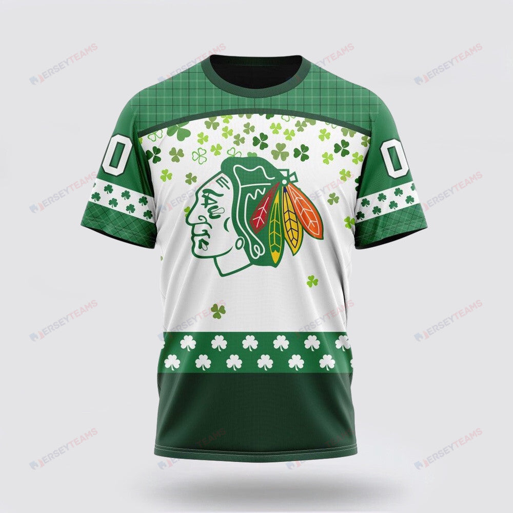 Chicago Blackhawks Special Design For St Patrick Day Custom AOP T-Shirt - White