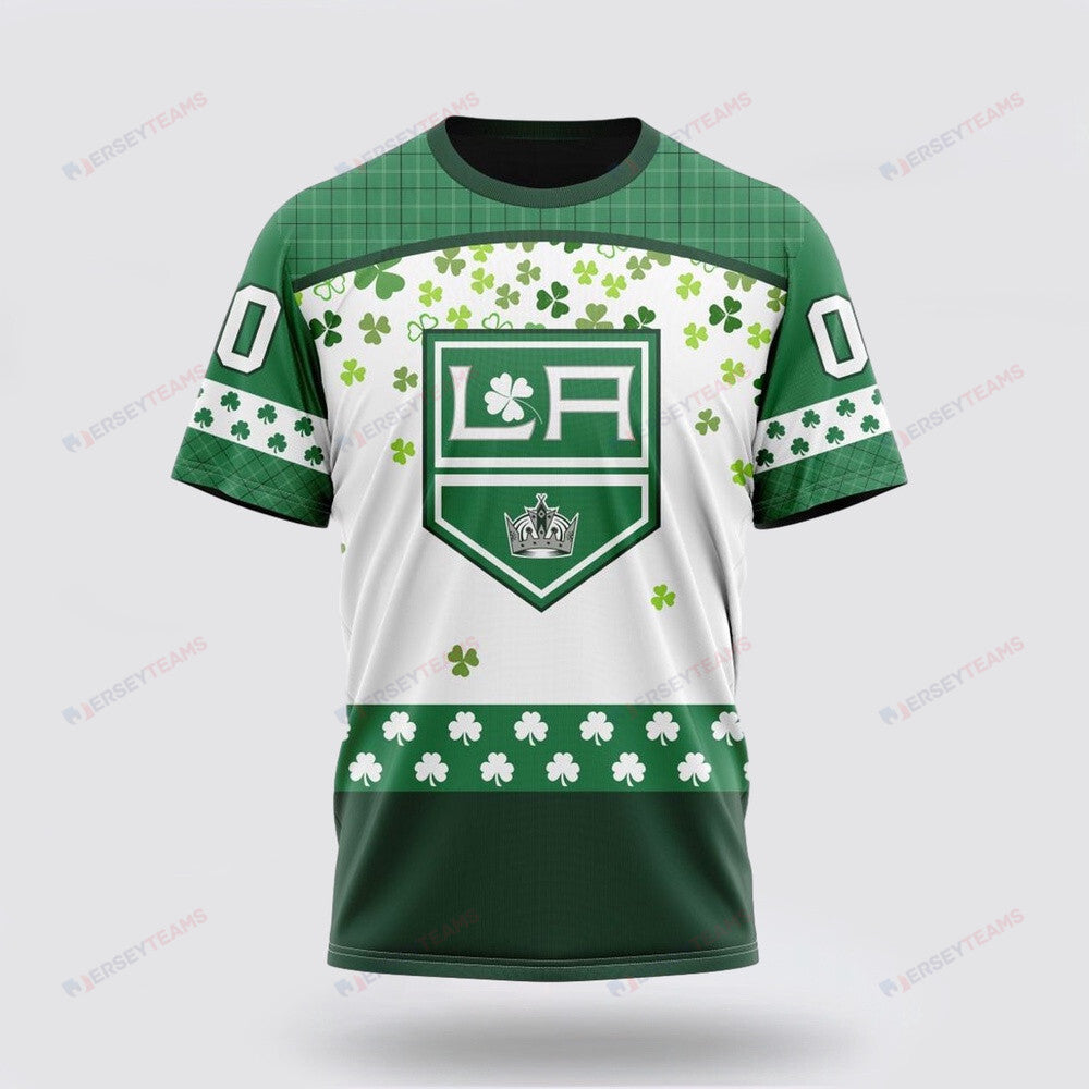 Los Angeles Kings Special Design For St Patrick Day Custom AOP T-Shirt - White
