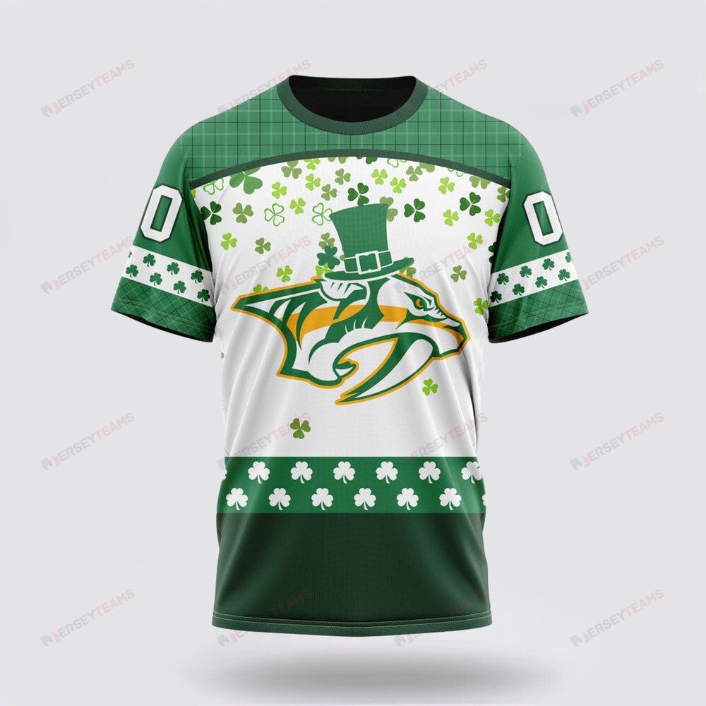 Nashville Predators Special Design For St Patrick Day Custom AOP T-Shirt - White