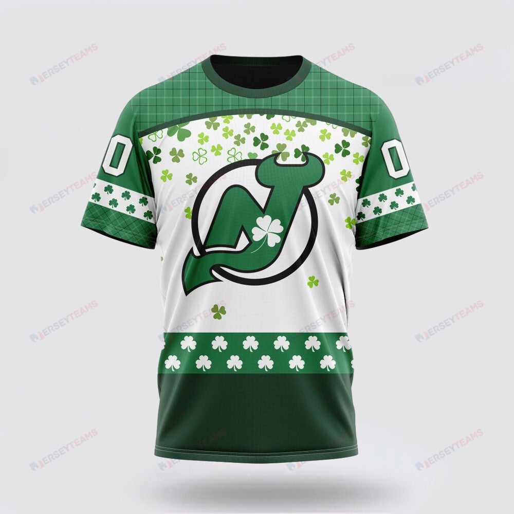 New Jersey Devils Special Design For St Patrick Day Custom AOP T-Shirt - White
