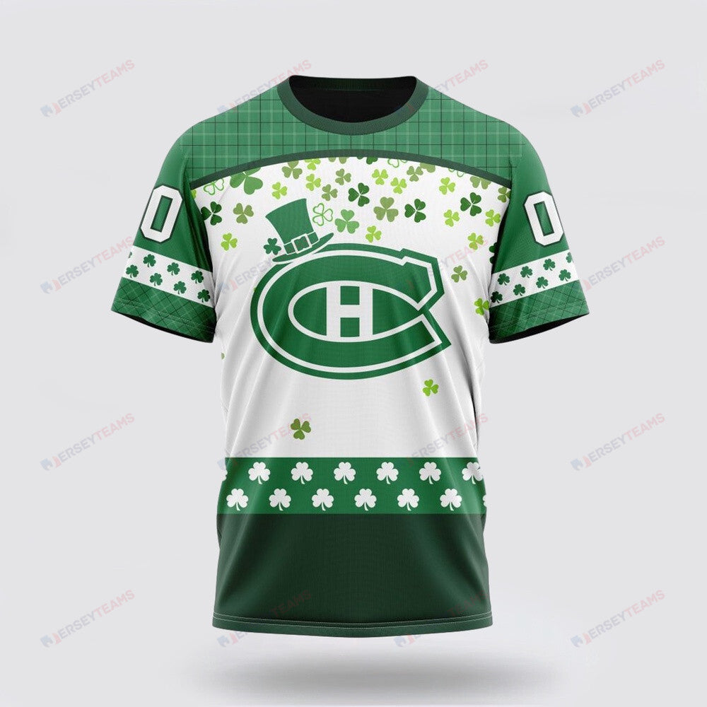 Montreal Canadiens Special Design For St Patrick Day Custom AOP T-Shirt - White