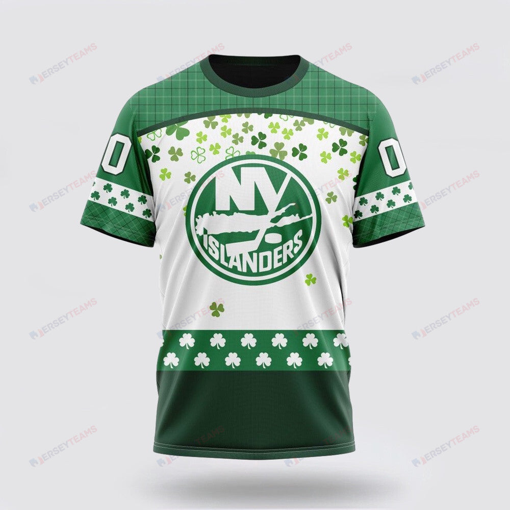 New York Islanders Special Design For St Patrick Day Custom AOP T-Shirt - White