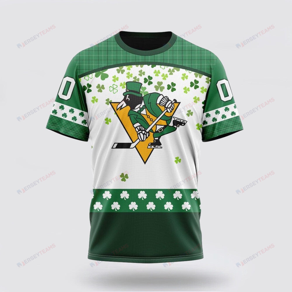 Pittsburgh Penguins Special Design For St Patrick Day Custom AOP T-Shirt - White