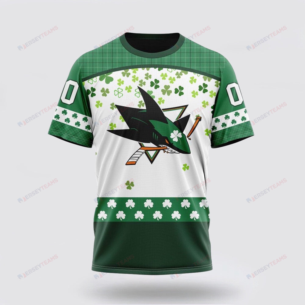 San Jose Sharks Special Design For St Patrick Day Custom AOP T-Shirt - White