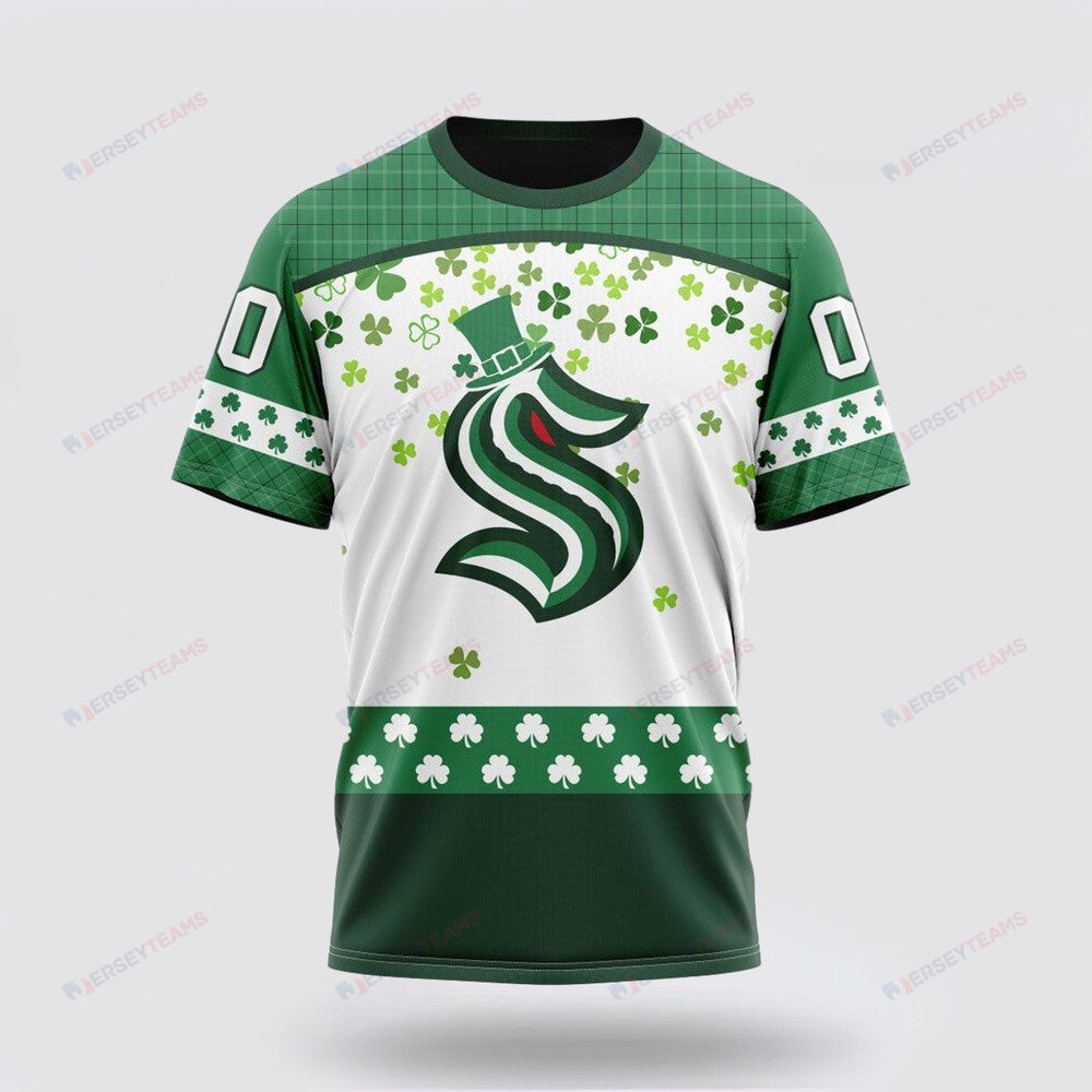 Seattle Kraken Special Design For St Patrick Day Custom AOP T-Shirt - White