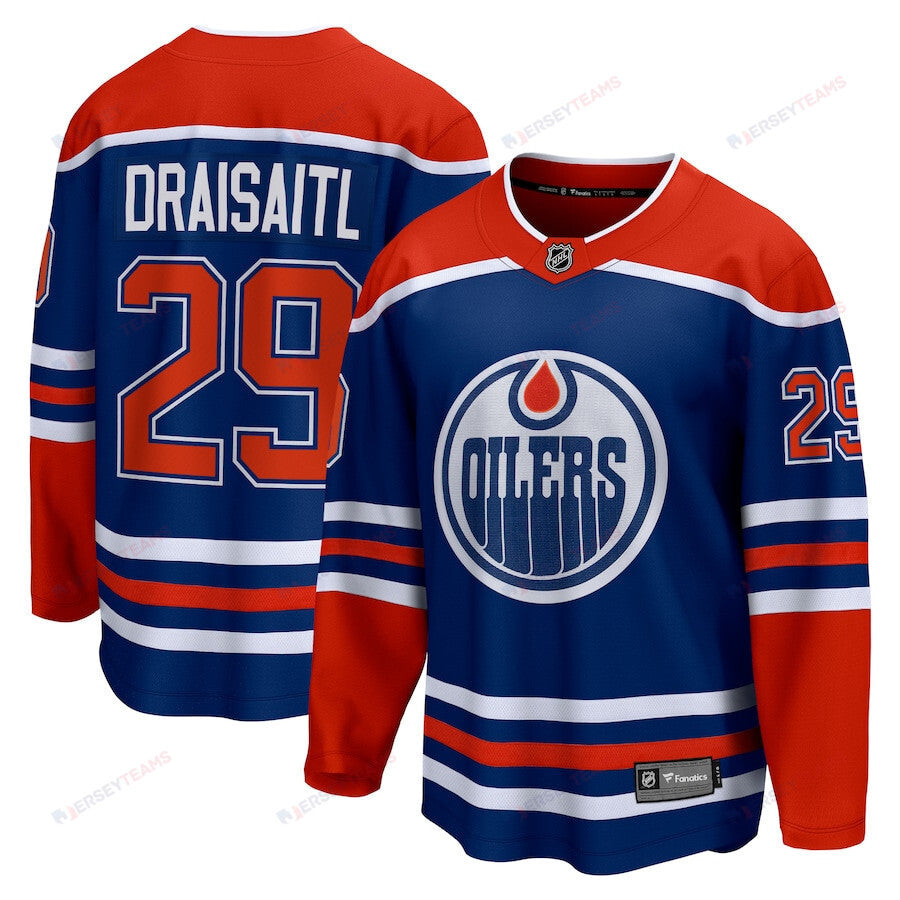 Leon Draisaitl 29 Edmonton Oilers Royal Home Breakaway Men Jersey