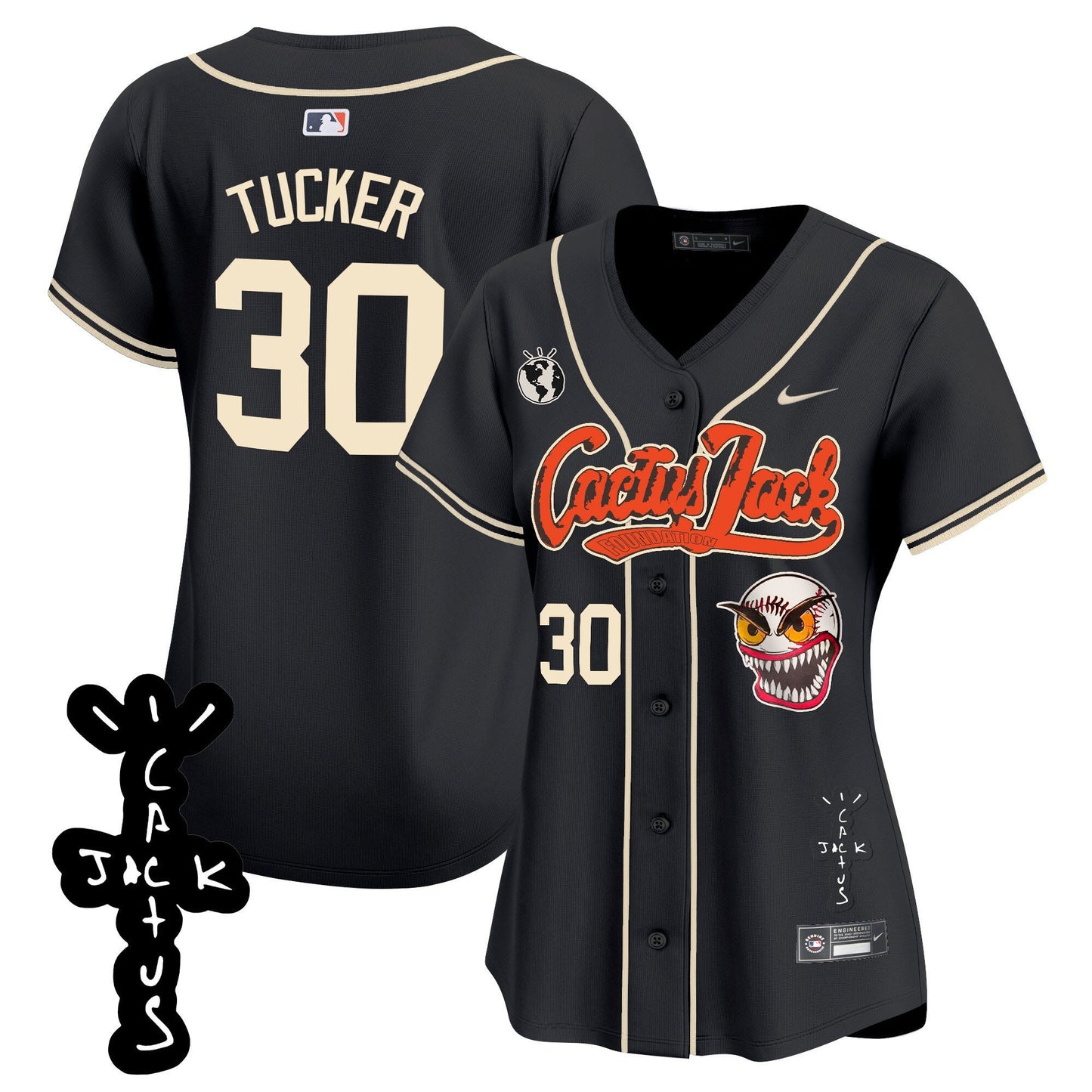 Kyle Tucker 30 Houston Astros Cactus Jack Patch V2 Women Jersey - Black