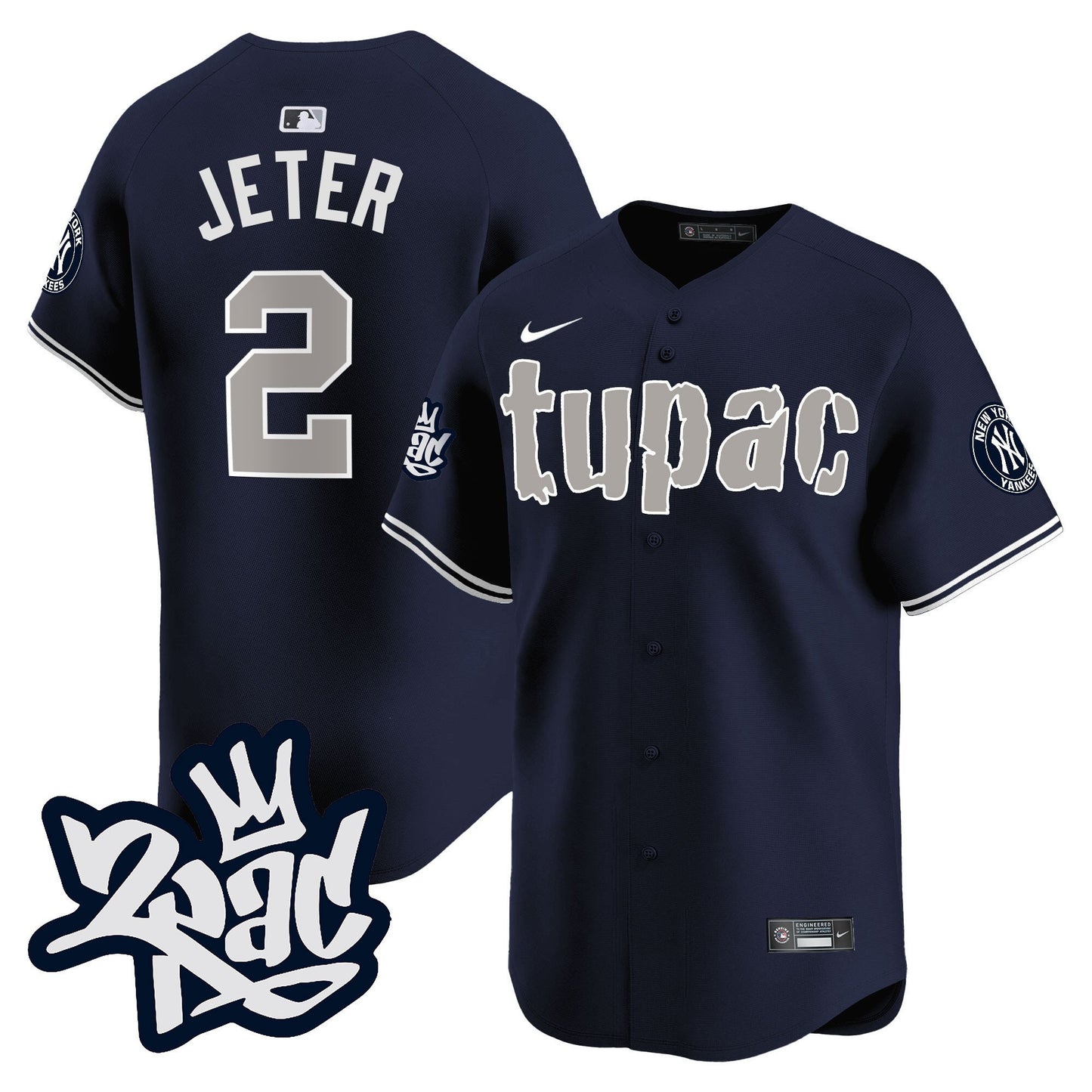 Derek Jeter 2 New York Yankees Tupac Shakur Men Jersey - Navy