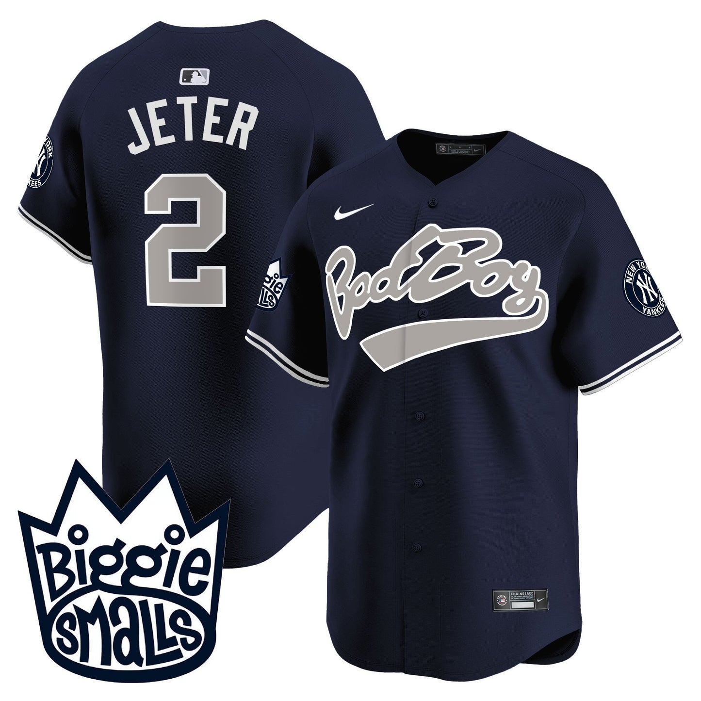 Derek Jeter 2 New York Yankees Biggie Smalls Men Jersey - Navy
