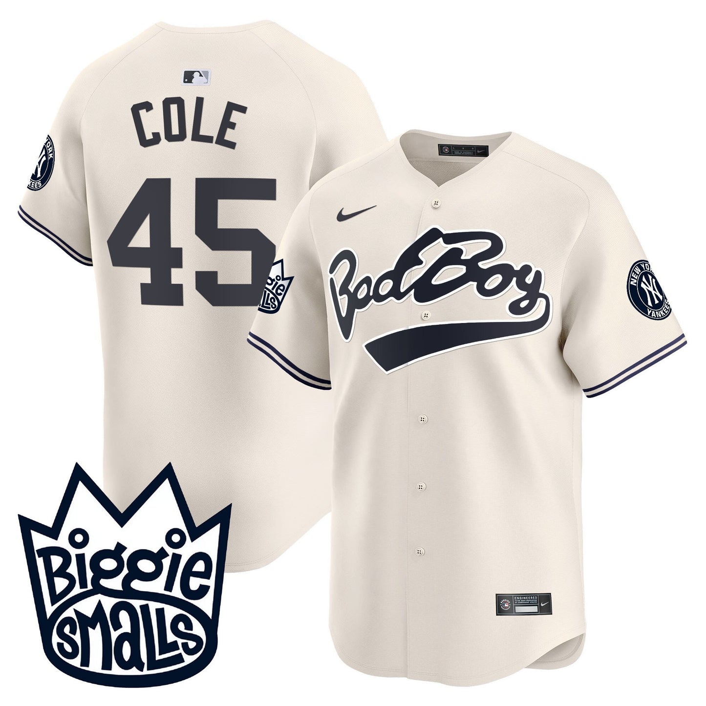 Gerrit Cole 45 New York Yankees Biggie Smalls Men Jersey - Cream