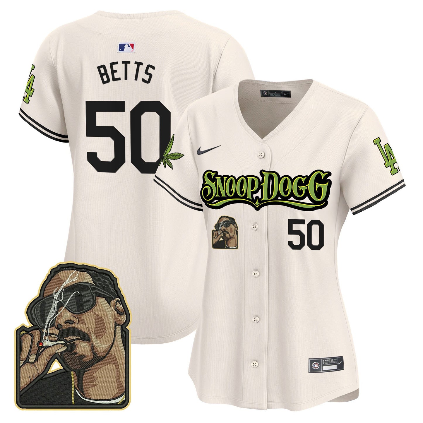 Mookie Betts 50 Los Angeles Dodgers Snoop Dogg Women Jersey - Cream